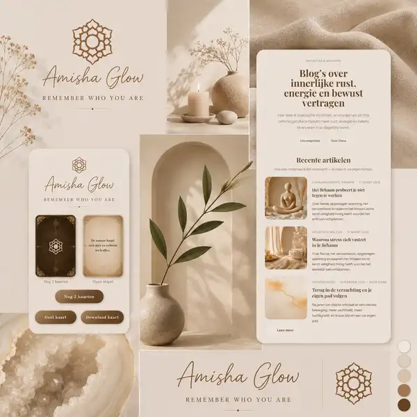 Detail van het Amisha Glow ontwerp: kleur en typografie